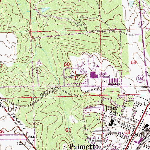 Topographic Map of Carlton Woods, GA