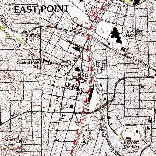 Topographic Map of East Point City Hall, GA