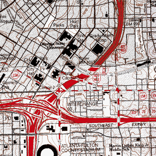Topographic Map of Exit 93, GA