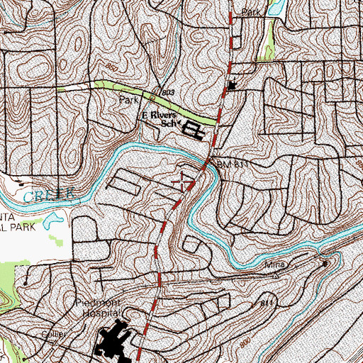 Topographic Map of Peachtree Square Shopping Center, GA