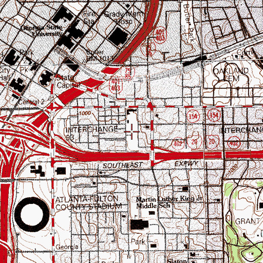 Topographic Map of Rawson-Washington Park, GA