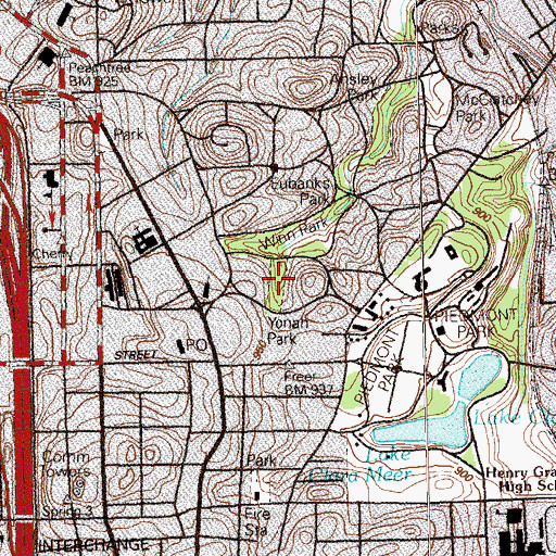 Topographic Map of Yonah Park, GA
