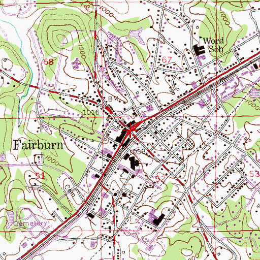 Topographic Map of Fairburn Commercial Historic District, GA