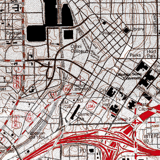 Topographic Map of Hotel Row Historic District, GA