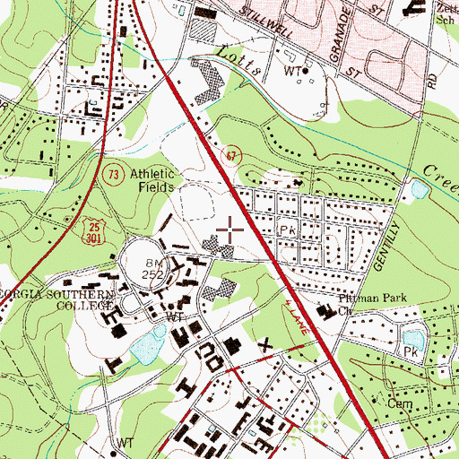 Topographic Map of Hanner Tennis Courts, GA