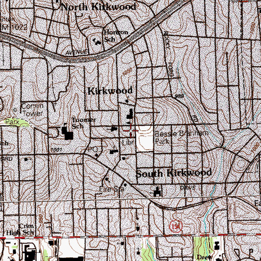 Topographic Map of Kirkwood Branch Atlanta-Fulton Public Library, GA