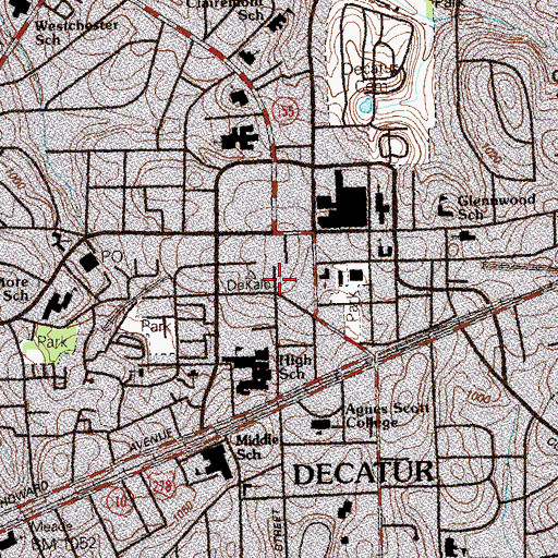 Topographic Map of Decatur City Hall, GA