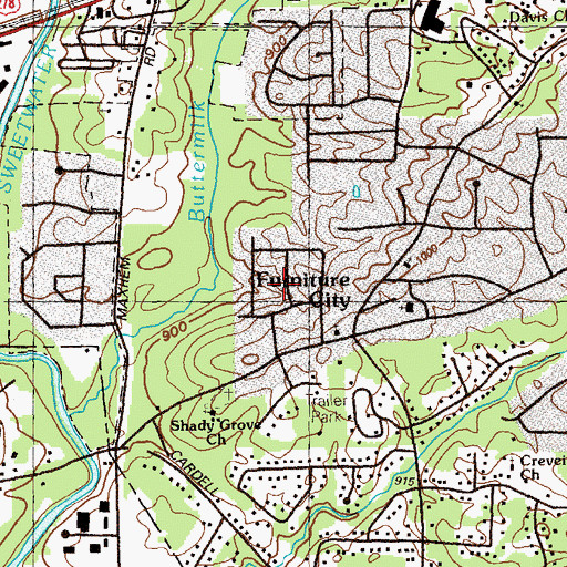 Topographic Map of Oak Hill, GA