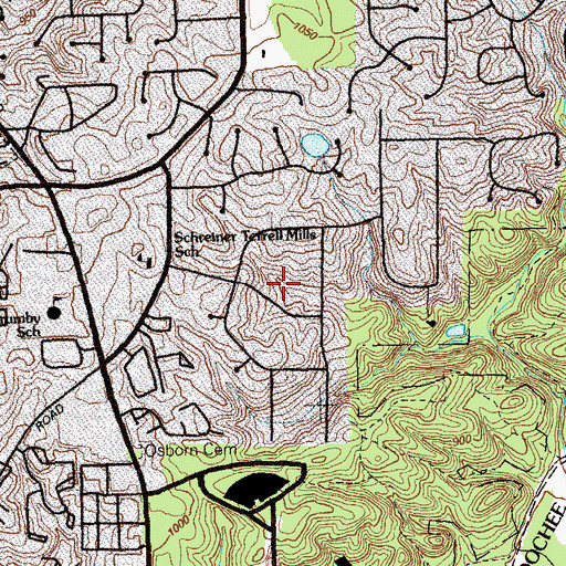 Topographic Map of Terrell Mill Estates, GA