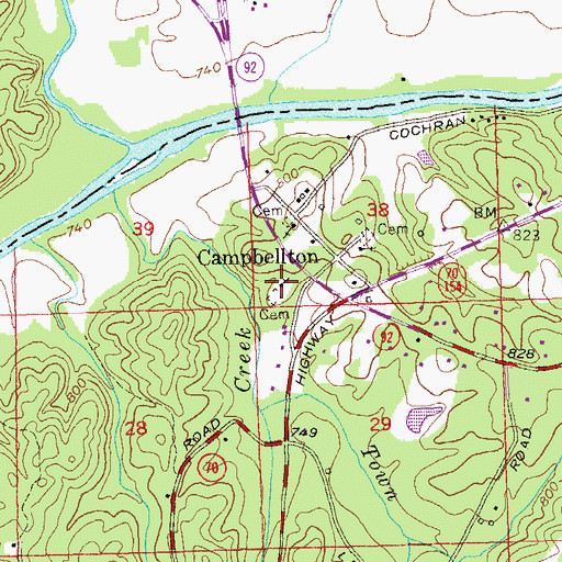 Topographic Map of Campbellton Church, GA