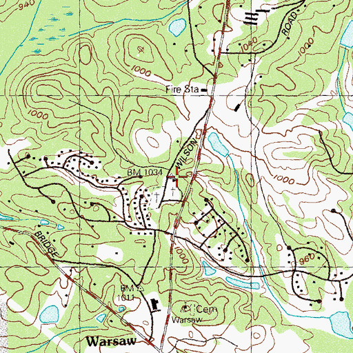 Topographic Map of Warsaw Church, GA