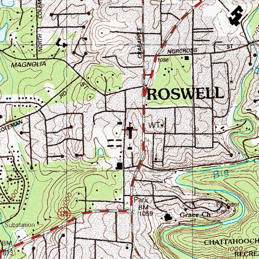 Topographic Map of Rosewell Elementary School, GA