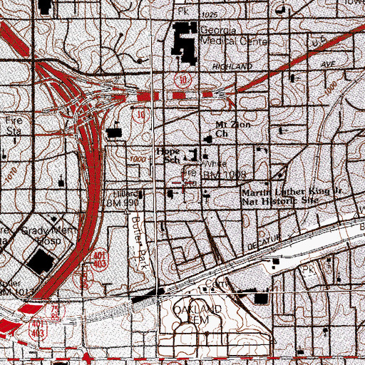 Topographic Map of Martin Luther King Junior Historic District, GA