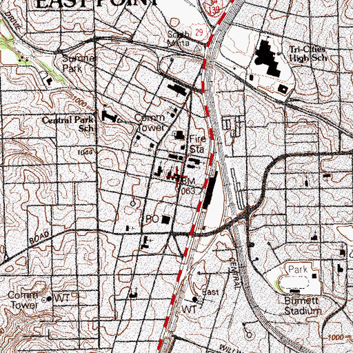 Topographic Map of First Baptist Church of East Point, GA