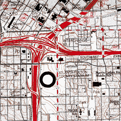 Topographic Map of Carter Hall, GA