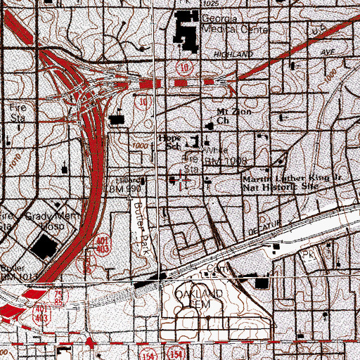 Topographic Map of Martin Luther King Junior National Urban Park, GA