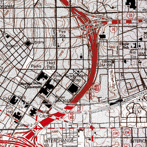 Topographic Map of Hughes Spalding Hospital, GA