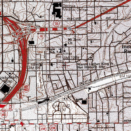 Topographic Map of Martin Luther King Jr National Historic Site, GA