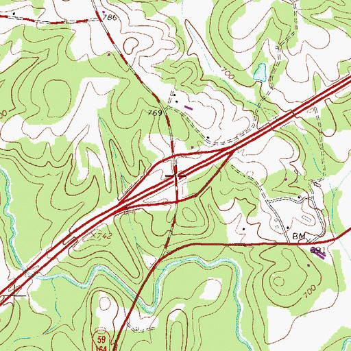 Topographic Map of Exit 54, GA