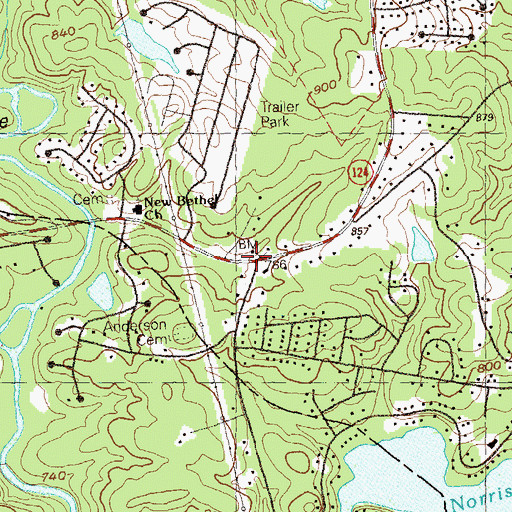 Topographic Map of Rock Bridge, GA