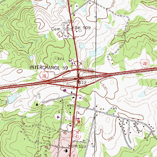 Topographic Map of Exit 59, GA