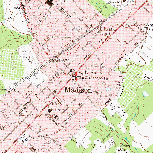 Topographic Map of Madison Post Office, GA