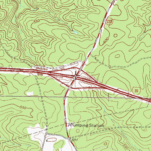 Topographic Map of Exit 57, GA