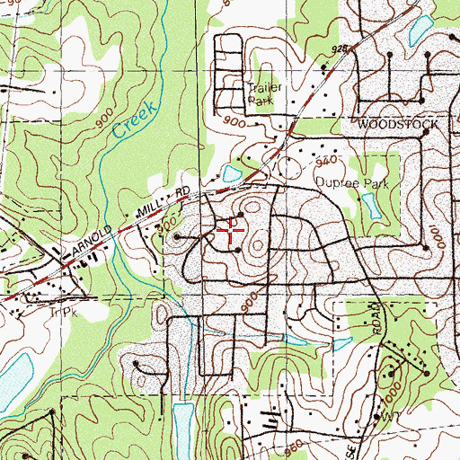 Topographic Map of Arnold Mill, GA