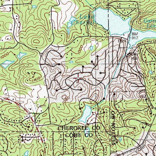 Topographic Map of Bramble Oak, GA
