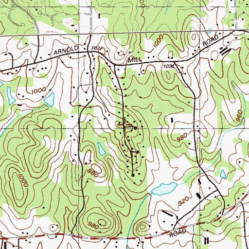 Topographic Map of Hunters Mill, GA