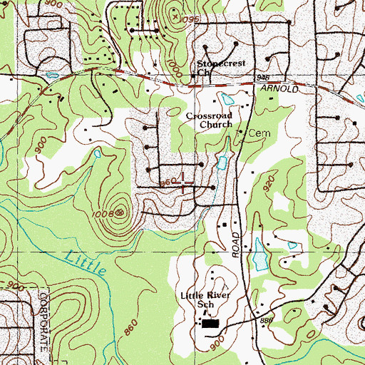 Topographic Map of Little River Crossing, GA