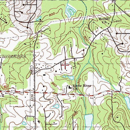 Topographic Map of Rocky Springs, GA