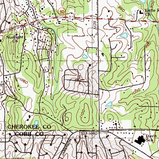 Topographic Map of Trickum Hills, GA