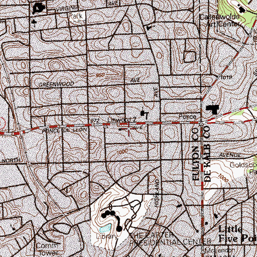 Topographic Map of Druid Hills Church of Christ, GA