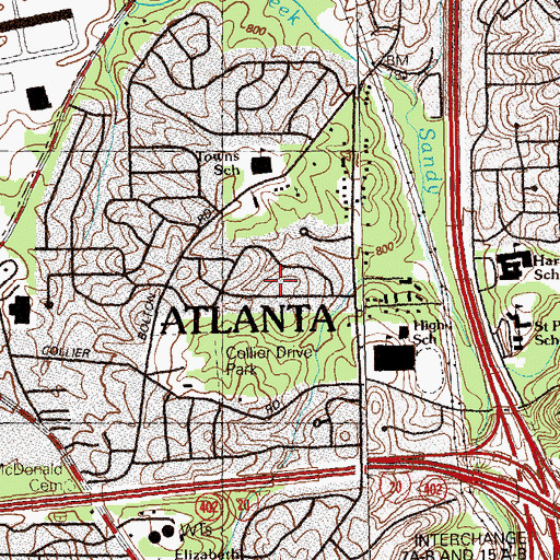 Topographic Map of Fairburn Heights, GA