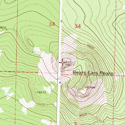 Topographic Map of Bears Ears Peaks, CO