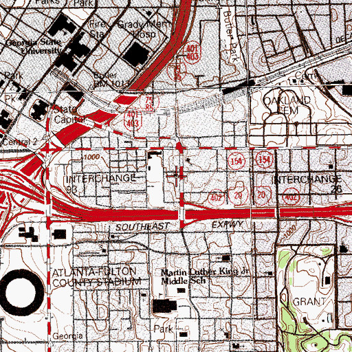Topographic Map of Memorial Baptist Church, GA