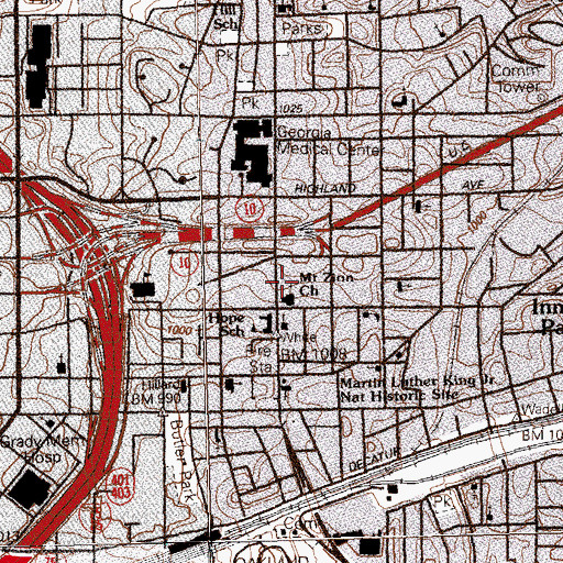 Topographic Map of Mount Zion Second Baptist Church, GA