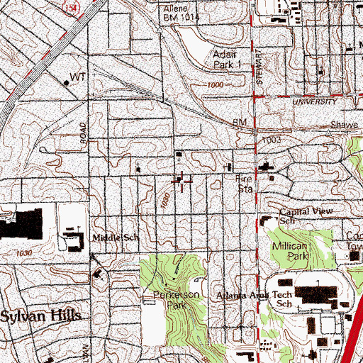 Topographic Map of Sylvan Hills Church of God, GA