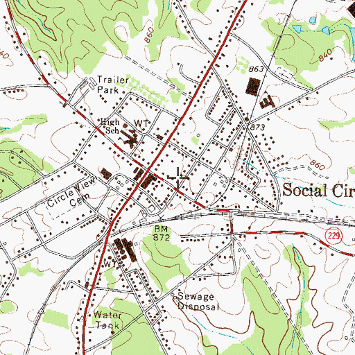 Topographic Map of Social Circle City Hall, GA