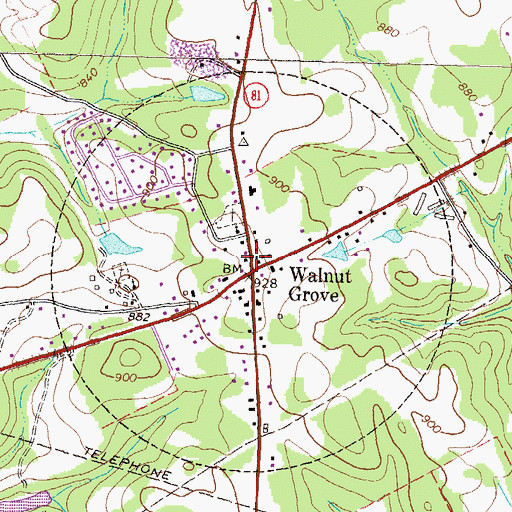 Topographic Map of Walnut Grove Post Office, GA