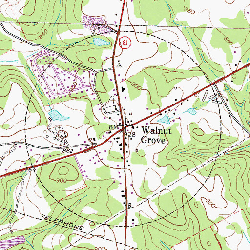 Topographic Map of Walnut Grove Town Hall, GA