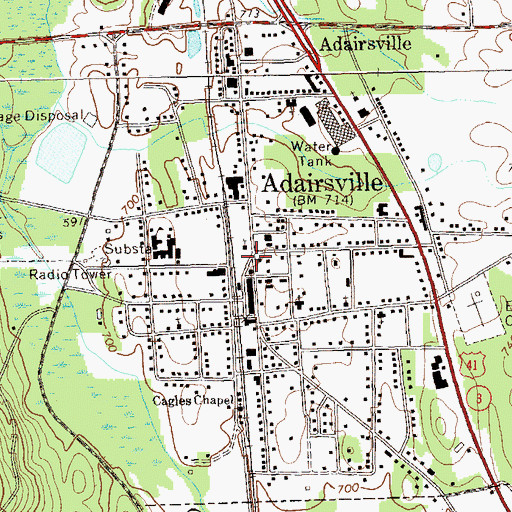 Topographic Map of Adairsville Post Office, GA