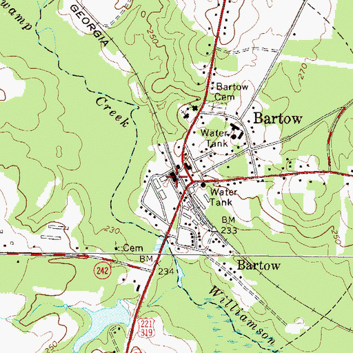 Topographic Map of Bartow Post Office, GA