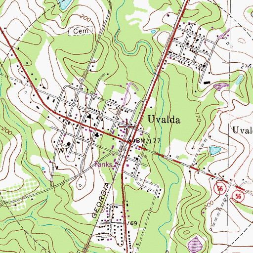 Topographic Map of Uvalda Post Office, GA