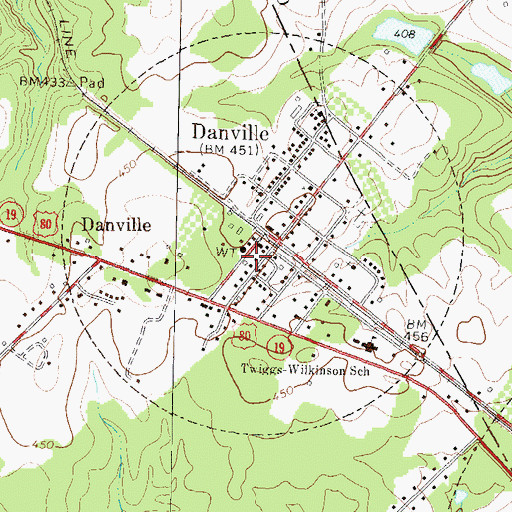 Topographic Map of Danville Post Office, GA