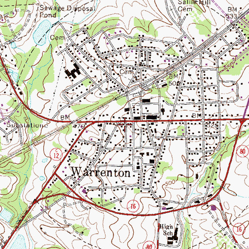 Topographic Map of Warrenton Post Office, GA