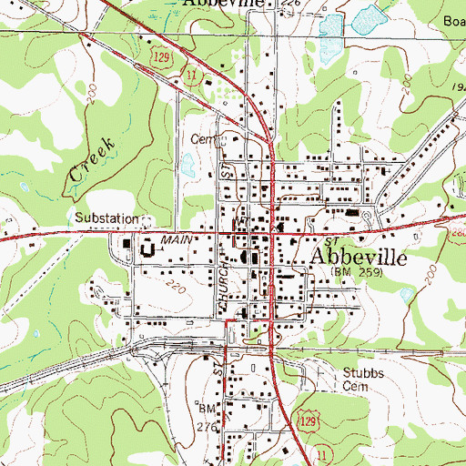 Topographic Map of Abbeville Post Office, GA