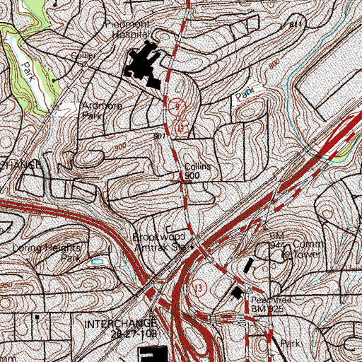 Topographic Map of Brookwood, GA