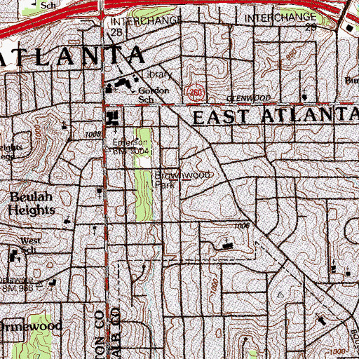 Topographic Map of Brownwood, GA